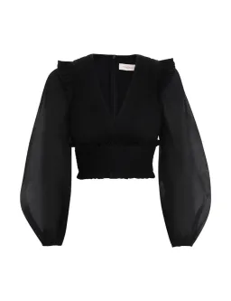 Zimmermann Cropped Ruffled Plissé Organza Top Black Size 8 for rent on The Volte - image 2