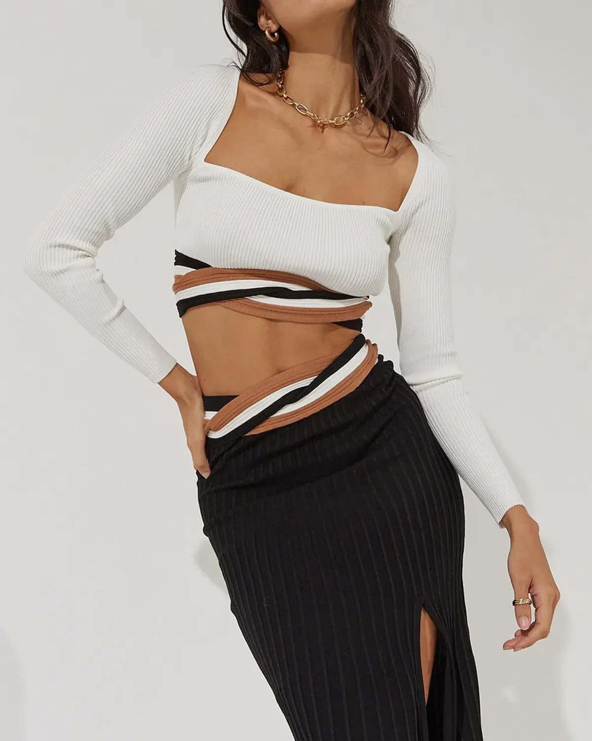 Sovere Inertia Knit Crop Top and Midi Skirt Set Size 6 - Image 2
