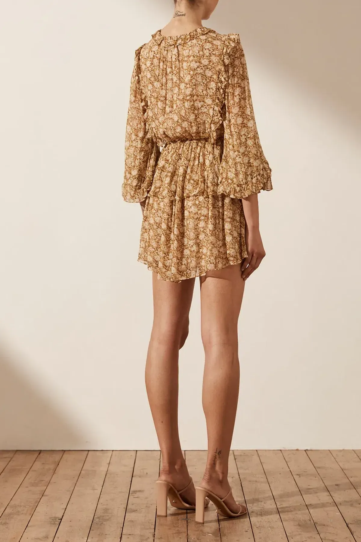 Shona Joy Julia Balloon Sleeve Drawstring Mini Dress Print Size 8 - Image 2