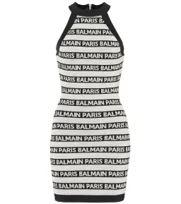 Balmain Logo Intarsia Knitted Mini Dress in Black/White Size 8 for rent on The Volte - image 3