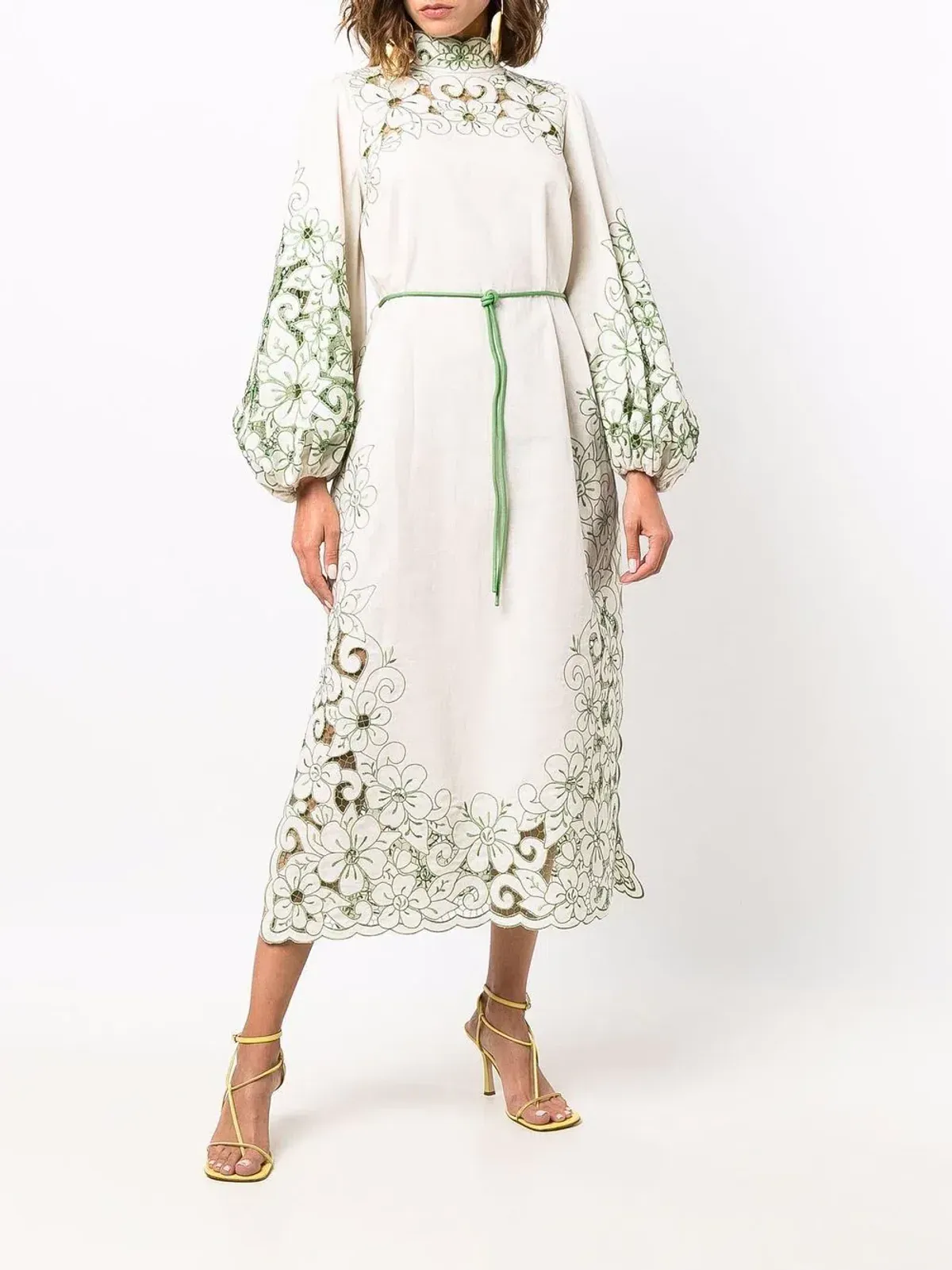 Zimmermann Teddy Floral Midi Dress Cream/Green Size 2 - Image 1