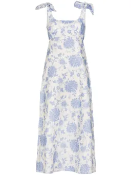 Zimmermann Postcard Tie Shoulder Midi Dress Blue Tonal Floral Size 0 / AU 8  for rent on The Volte - image 4