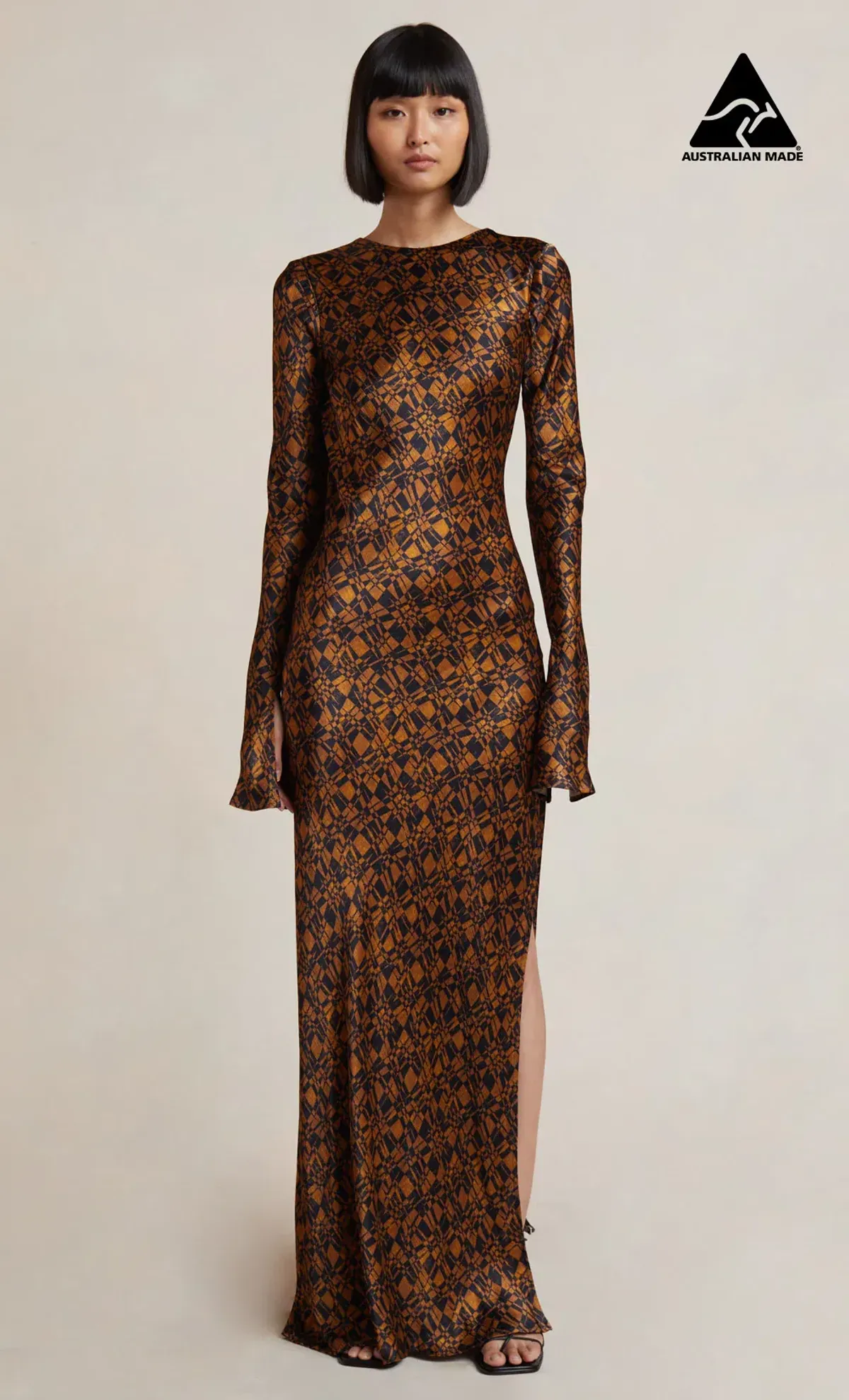 Bec & Bridge Checkmate Long Sleeve Maxi Dress Print Size 8 - Image 4