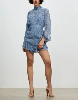 Shona Joy Harmony High Neck Ruched Mini Dress Blue Size 10 for rent on The Volte - image 1