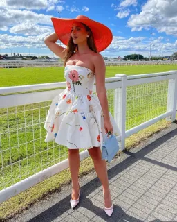 Leo Lin The Fields Embroidered Bustier Mini Dress White Floral Size 8 for rent on The Volte - image 1