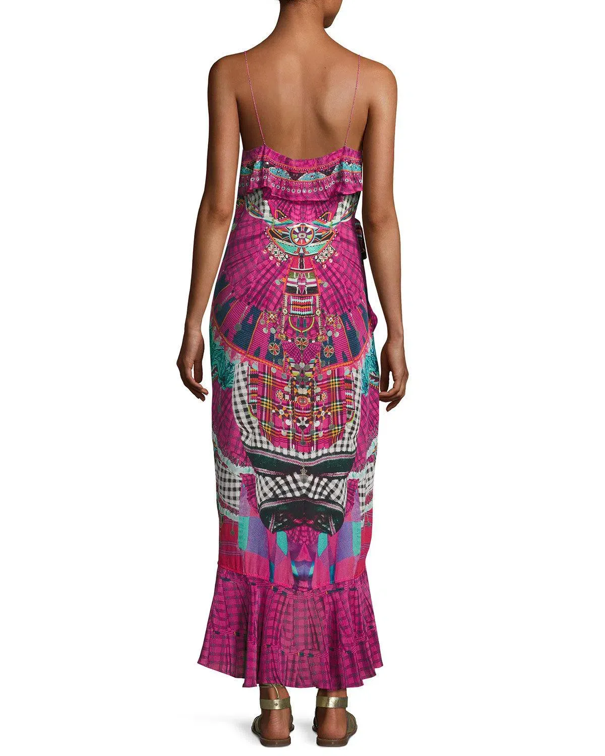 Camilla Embellished Crepe Ruffle Maxi Wrap Dress Desert Discotheque Print Size AU 12 - Image 2