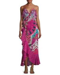 Camilla Embellished Crepe Ruffle Maxi Wrap Dress Desert Discotheque Print Size AU 12 for rent on The Volte - image 1