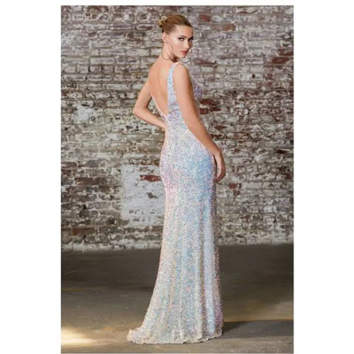 Mia Bella The Santa Fe Gown Silver sequin Size 10 - Image 2