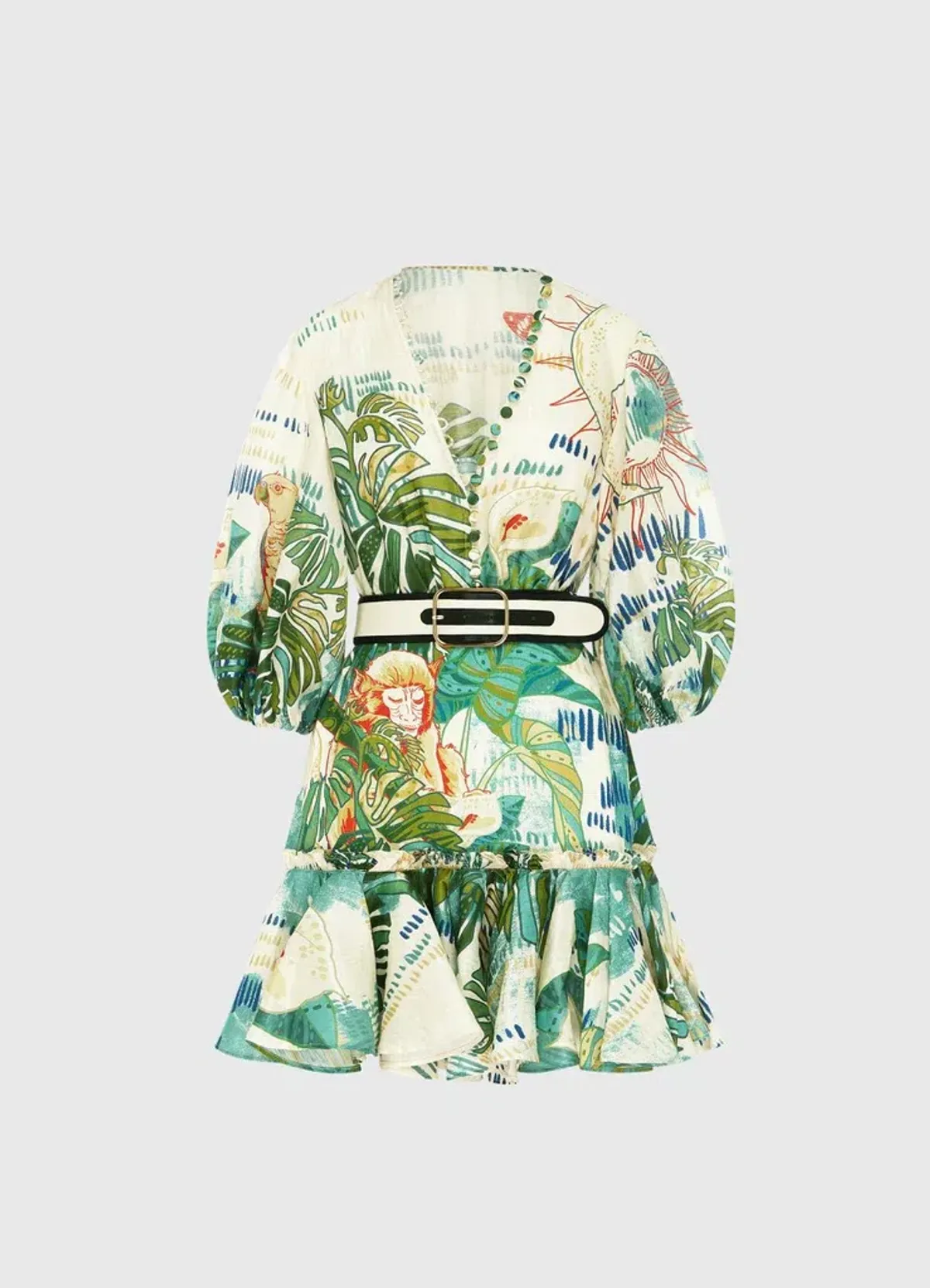 Leo Lin Tropical Silk Linen Mini Dress Print Size AU 14 - Image 2