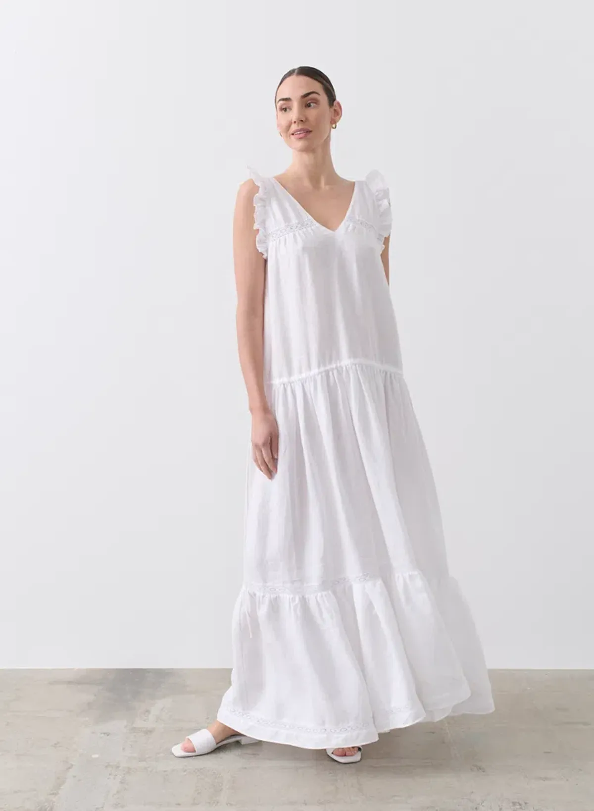 Joslin Gracie Linen Maxi Dress White Size 10 - Image 3