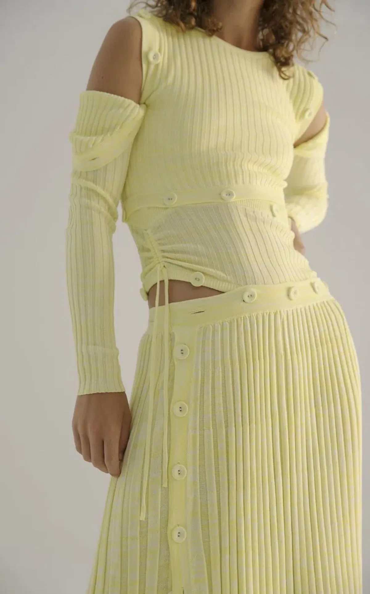 Christopher Esber  Button Embellished Stretch Knit Maxi Dress Yellow Size 8 - Image 2