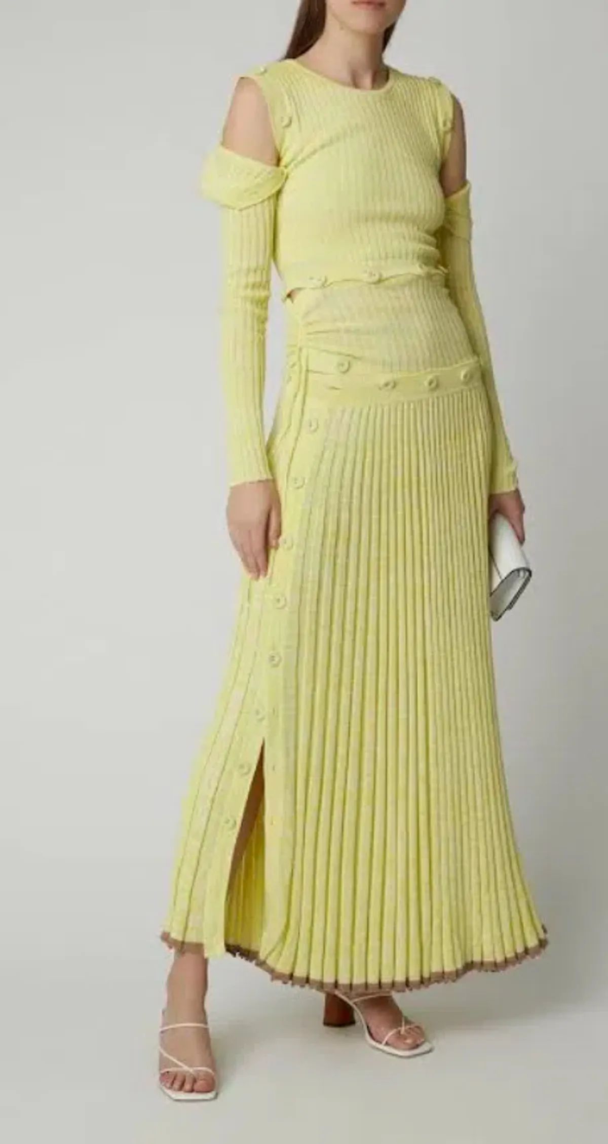 Christopher Esber  Button Embellished Stretch Knit Maxi Dress Yellow Size 8 - Image 4