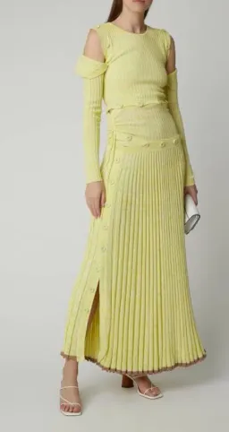 Christopher Esber  Button Embellished Stretch Knit Maxi Dress Yellow Size 8 for rent on The Volte - image 4
