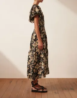 Shona Joy Palermo Linen Plunged Short Sleeve Midi Dress Print Size 8 for rent on The Volte - image 3