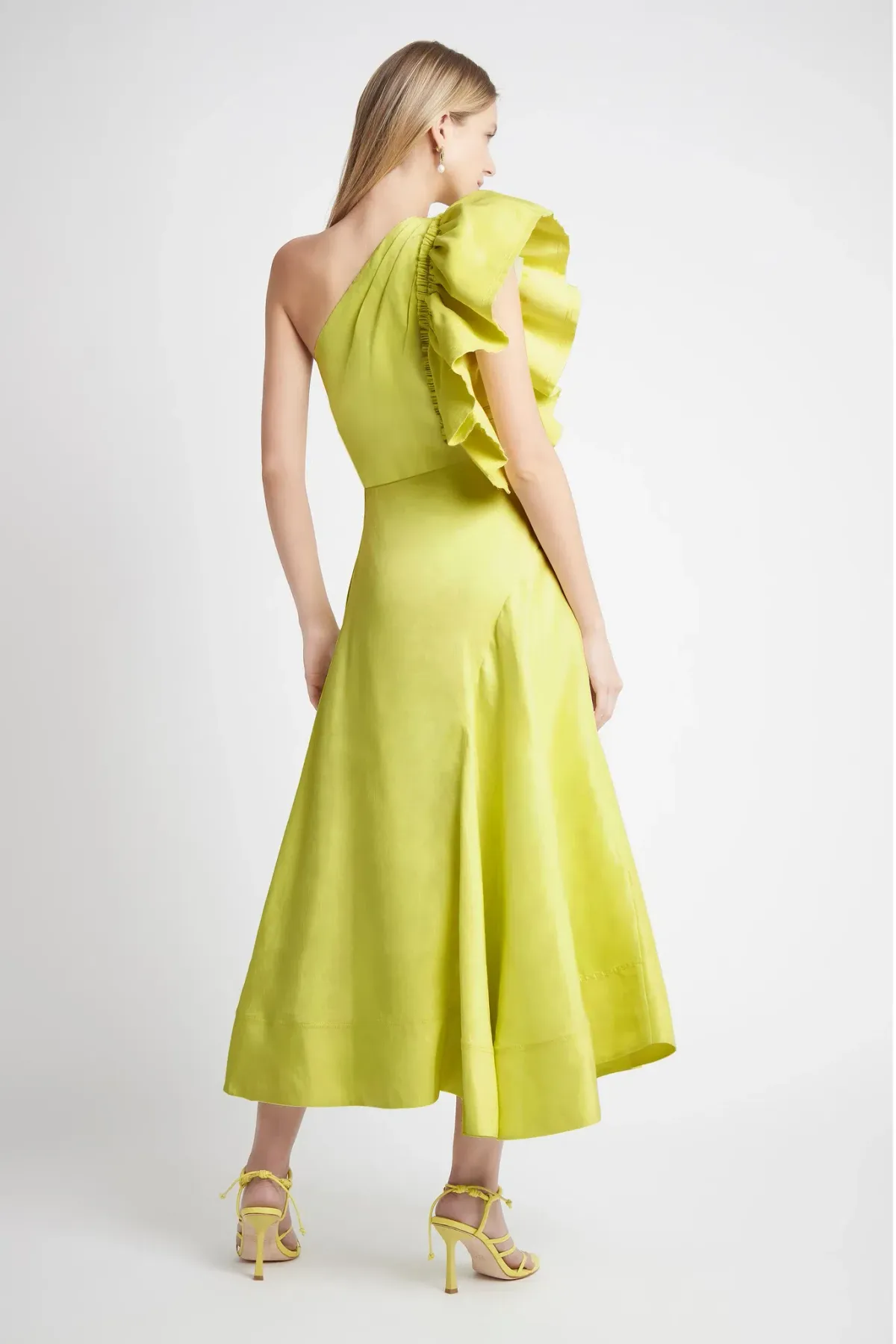 Aje Bonjour Asymmetric Midi Dress Lime Green Size 10 - Image 3