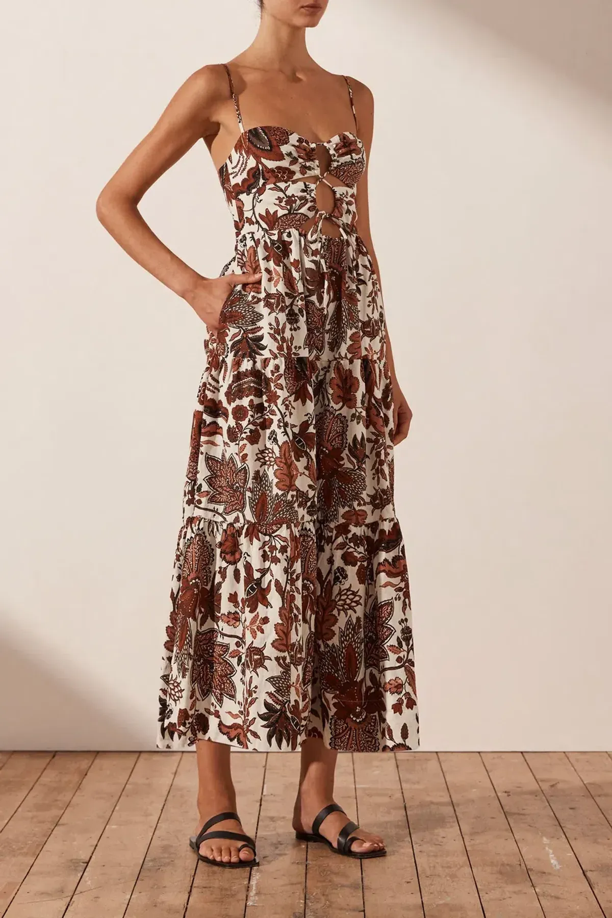 Shona Joy Catalina Lace Up Backless Midi Dress Print Size 8 - Image 1