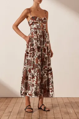 Shona Joy Catalina Lace Up Backless Midi Dress Print Size 8 for rent on The Volte - image 1