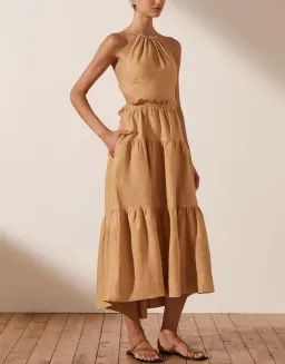 Shona Joy Aria Backless Midi Dress Ginger Size 8 for rent on The Volte - image 1