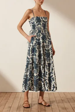 Shona Joy Diana Shirred Tiered Midi Dress Print Size 8 for rent on The Volte - image 2
