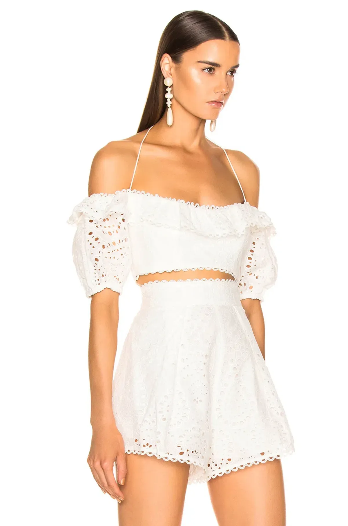 Zimmermann Heathers Off Shoulder Top and High Waisted Short Set Ivory Size 0 / AU 8 - Image 2