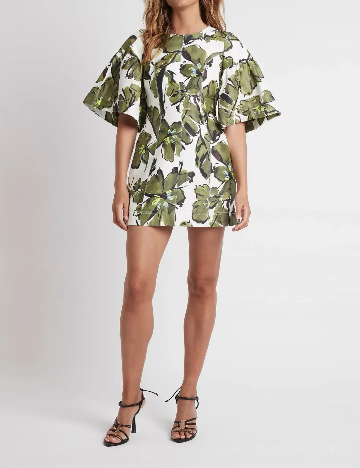 Aje Oasis Olive Leaf Cut Out Mini Dress Floral Size 4 - Image 1