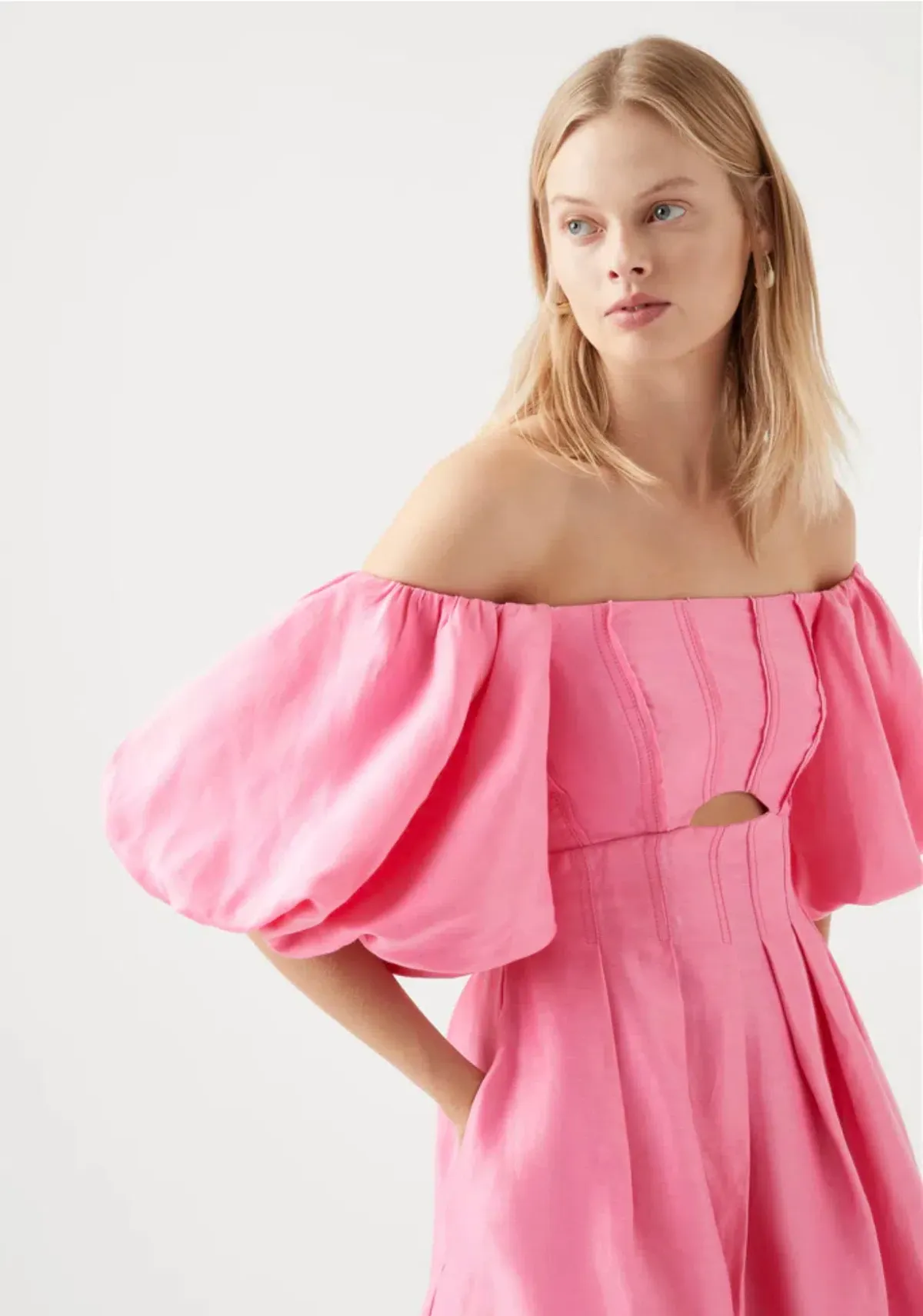 Aje Eugenia Off Shoulder Midi Dress Pink Size AU 12 - Image 2