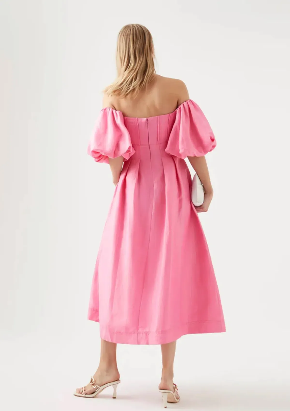 Aje Eugenia Off Shoulder Midi Dress Pink Size AU 12 - Image 3