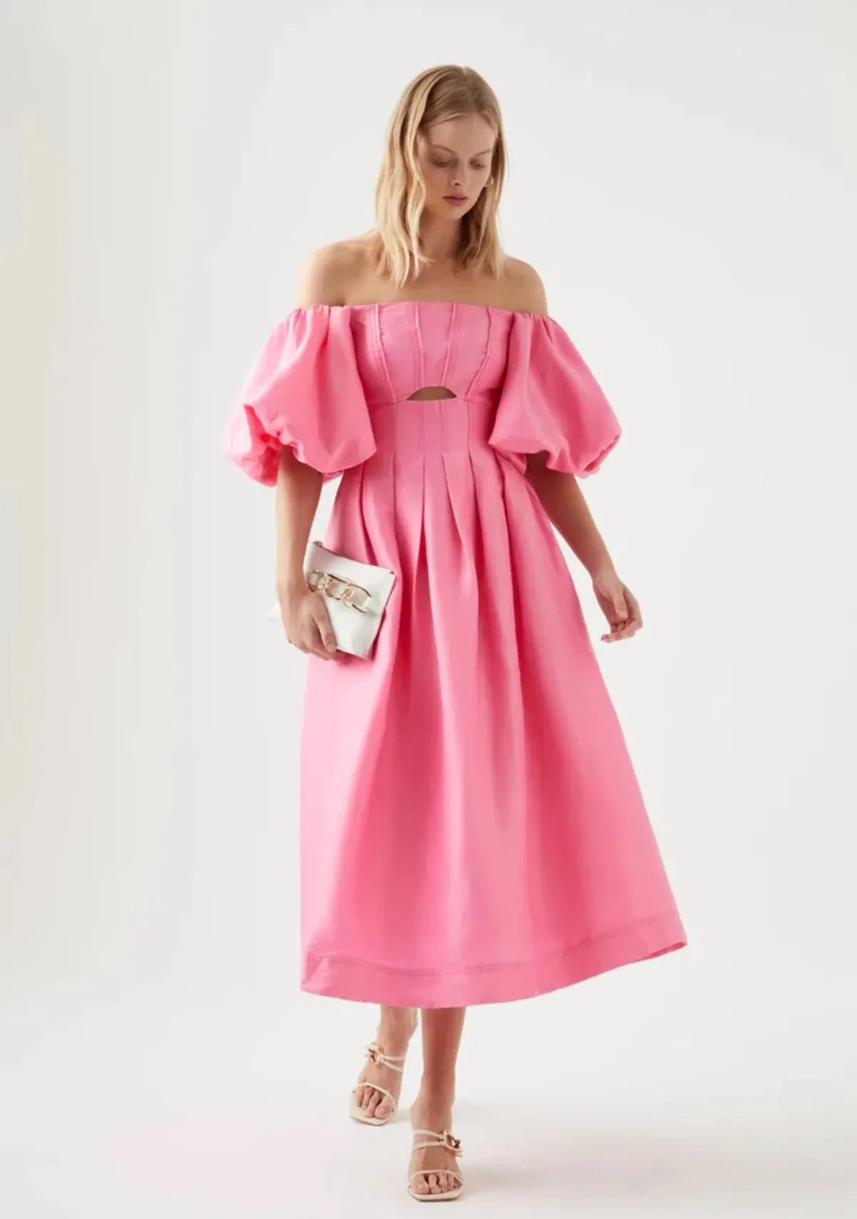 Aje Eugenia Off Shoulder Midi Dress Pink Size AU 12 - Image 1