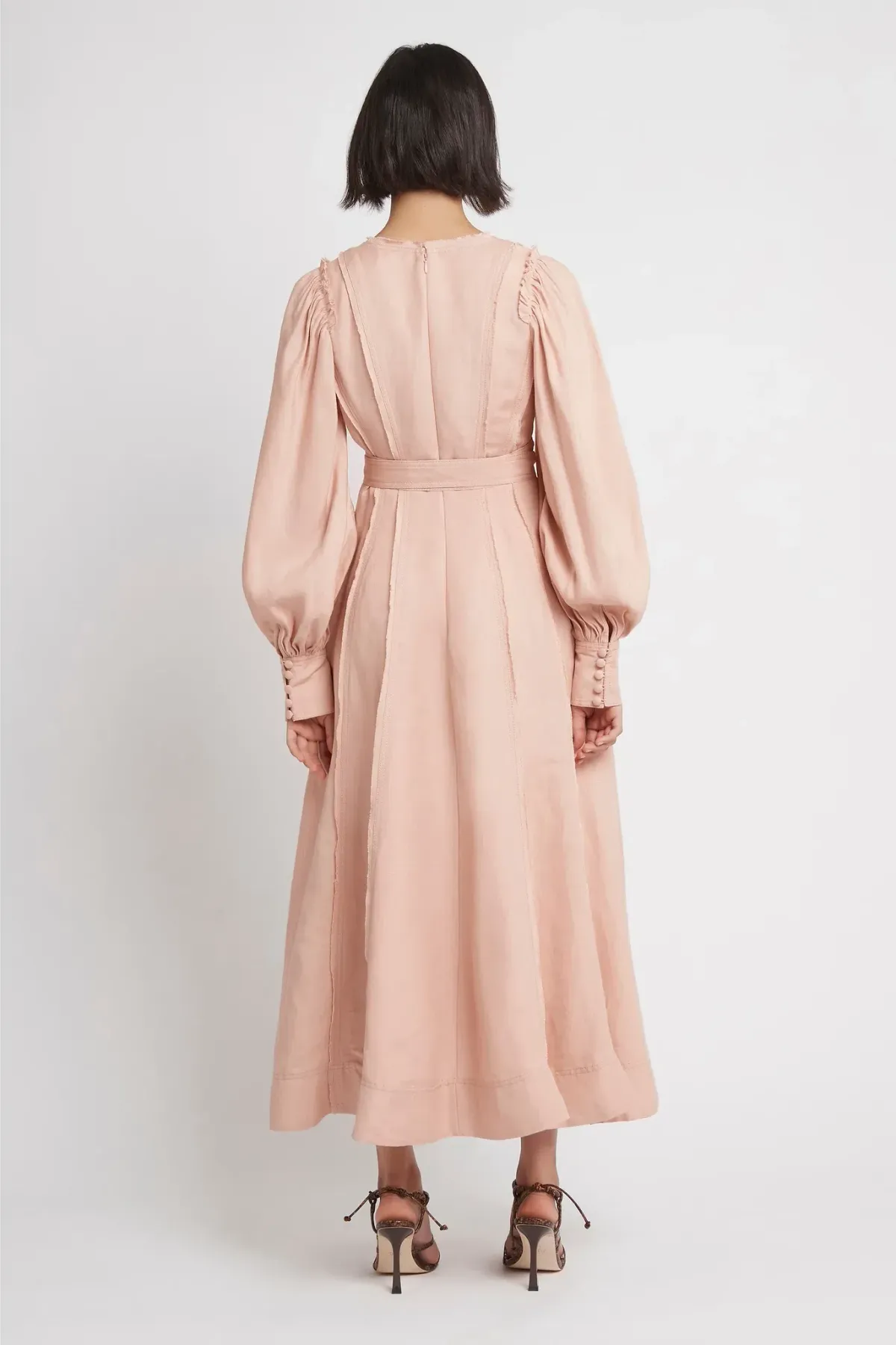 Aje Aurora Belted Midi Dress in Blush Size 12 - Image 4