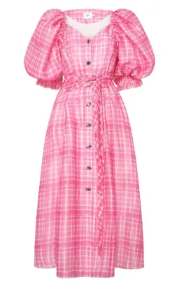 Aje Bungalow Puff Sleeve Midi Pink Check Print Size 10 for rent on The Volte - image 5
