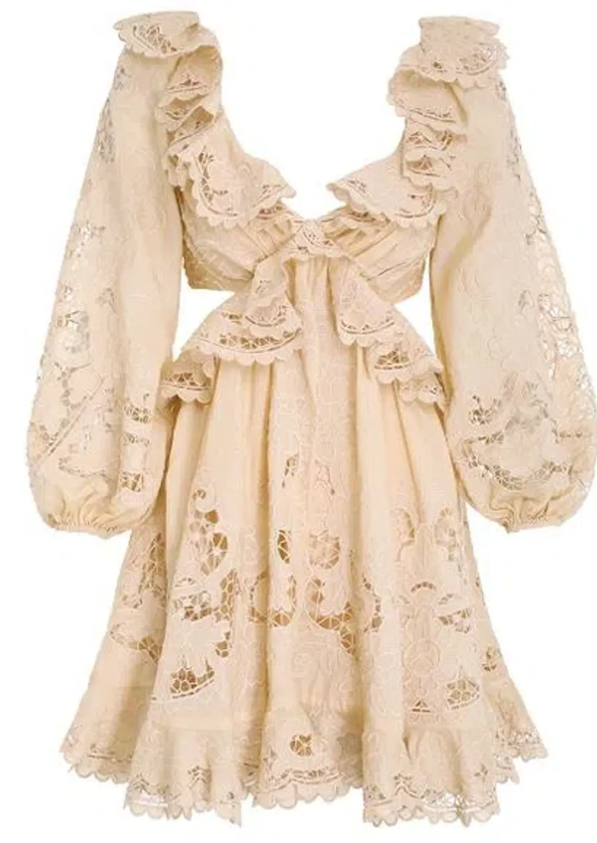 Zimmermann Brighton Scallop Mini Dress Taupe Size 2 - Image 3