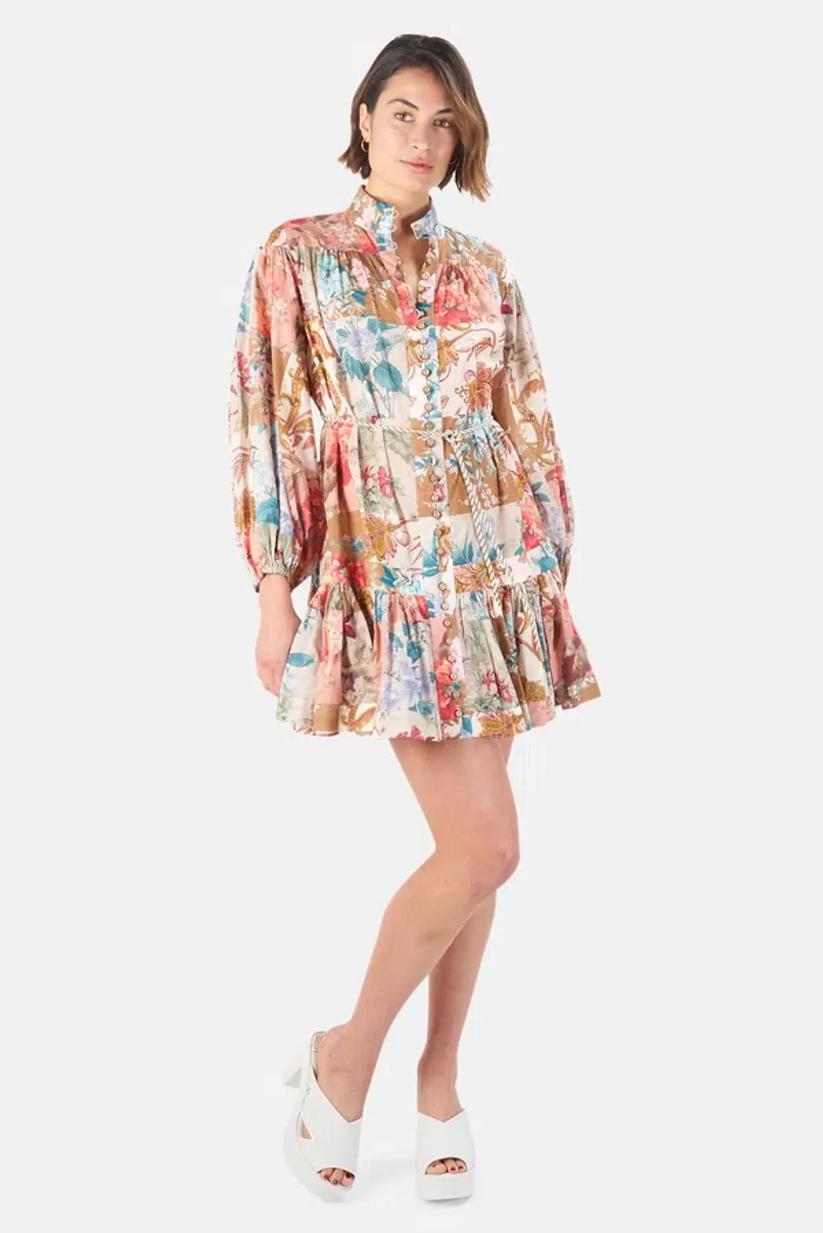 Zimmermann Cassia Drop Waist Mini Dress Patchwork Floral Size 8 - Image 1