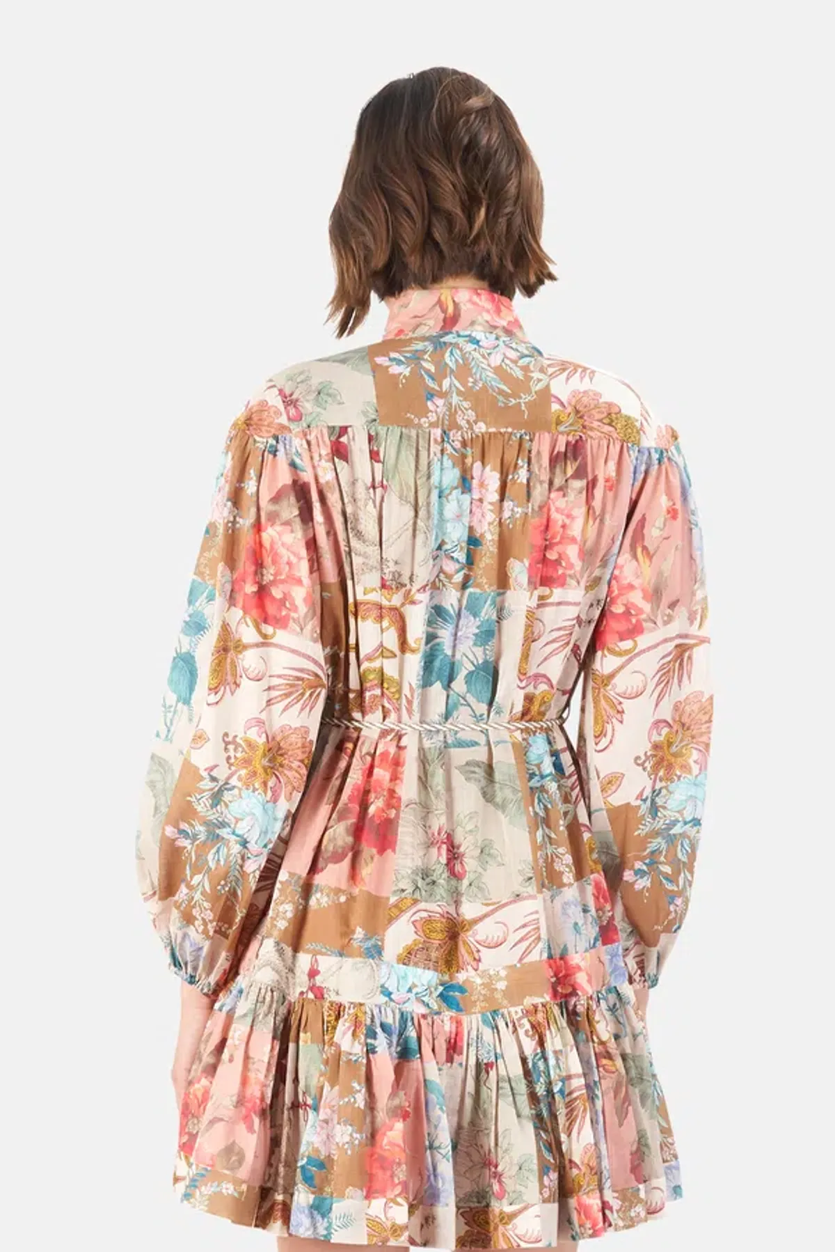 Zimmermann Cassia Drop Waist Mini Dress Patchwork Floral Size 8 - Image 2