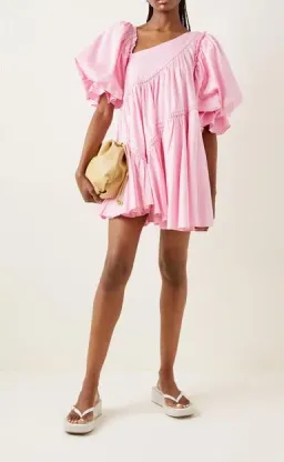 Aje Casabianca Braided Asymmetric Puff Sleeve Mini Dress Pink Size 8 for rent on The Volte - image 3
