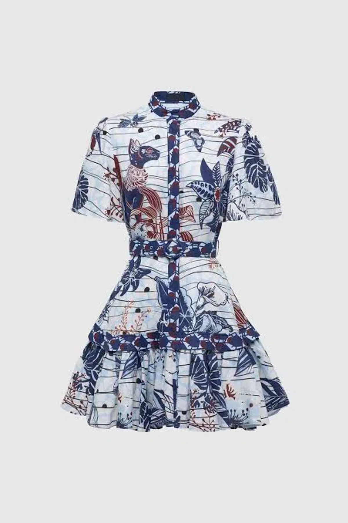 Leo Lin La Casa Linen Mini Dress Print Size 8 - Image 4
