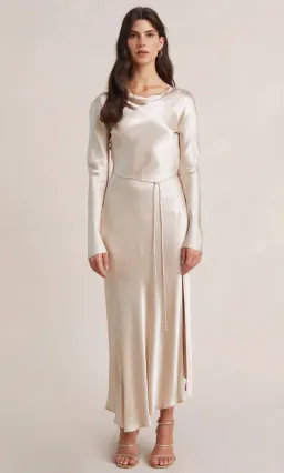 Bec & Bridge Moon Dance Long Sleeve Midi Dress Sand Size 10 for rent on The Volte - image 1