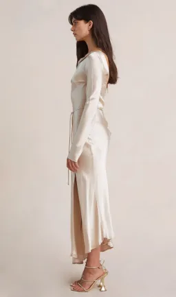 Bec & Bridge Moon Dance Long Sleeve Midi Dress Sand Size 10 for rent on The Volte - image 3