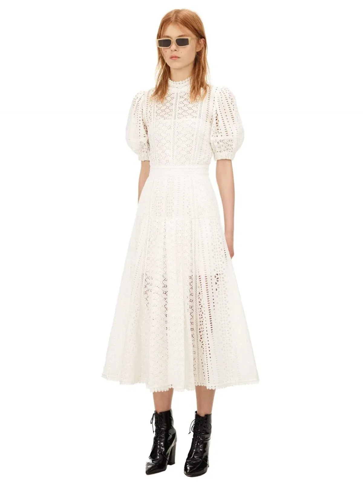 Self Portrait White Cotton Broderie Dress White Size 8  - Image 2