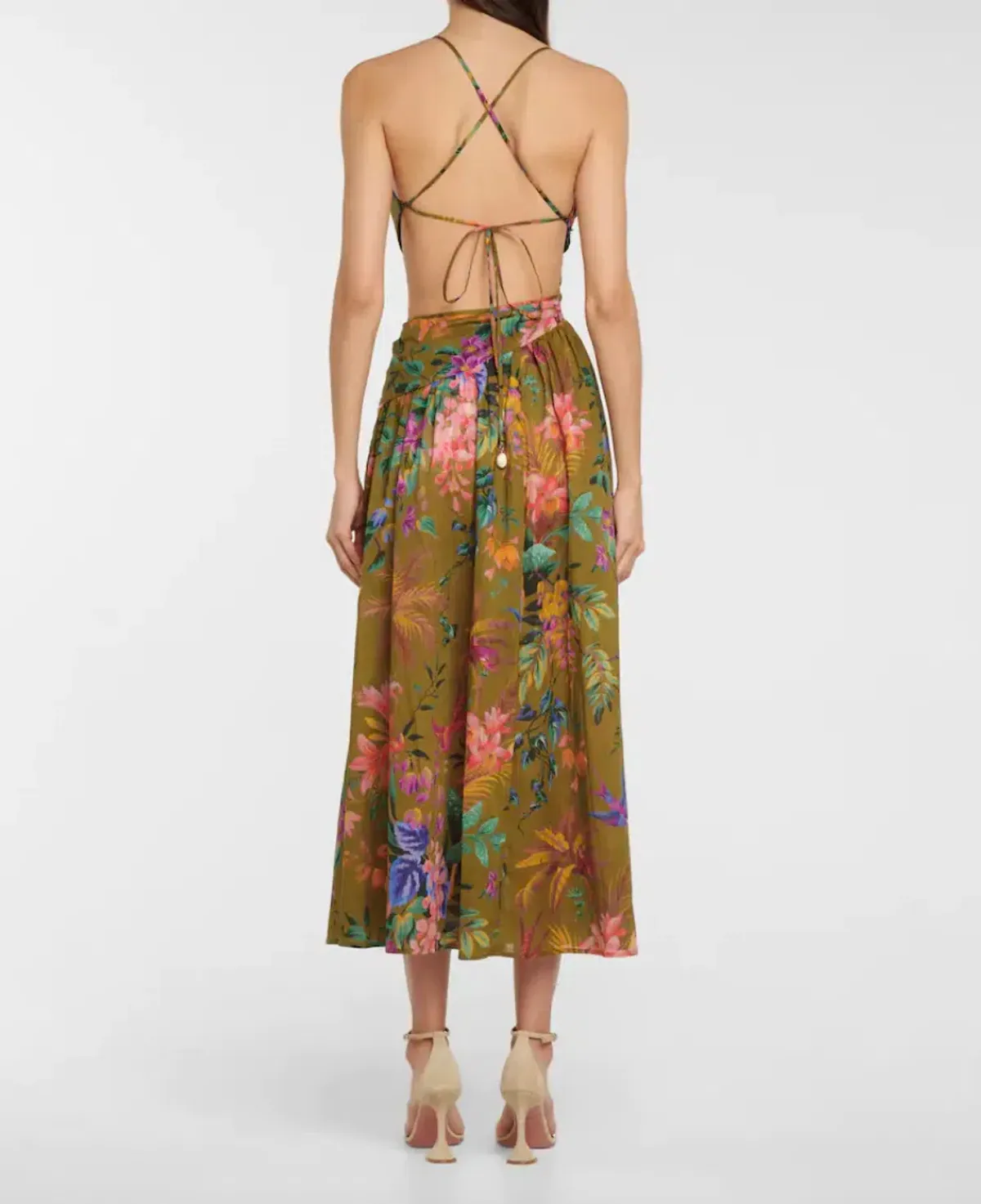 Zimmermann Tropicana Asymmetric Dress Khaki Floral Size 0 - Image 3