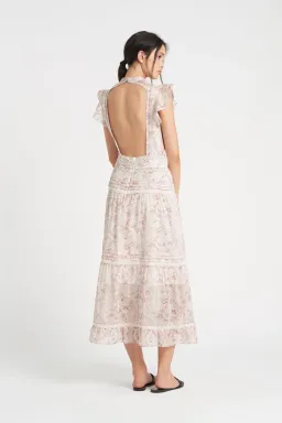 Sir the Label Caprice Ruffled Floral-Print Cotton Dress Pink/Ivory Size 0 / AU 6 for rent on The Volte - image 2