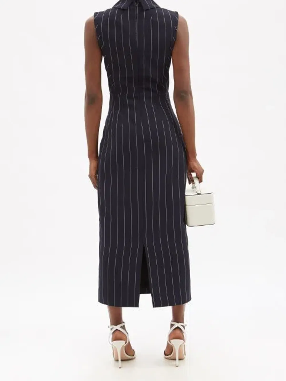 Emilia Wickstead Miles Pinstriped Crepe Midi Dress Navy/White Size 16 - Image 3