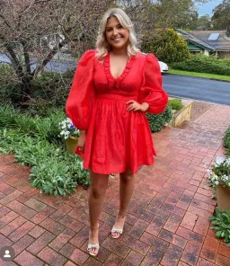 Zimmermann Prima Frill V Neck Mini Dress Tomato Size 3 / AU 14 for rent on The Volte - image 1