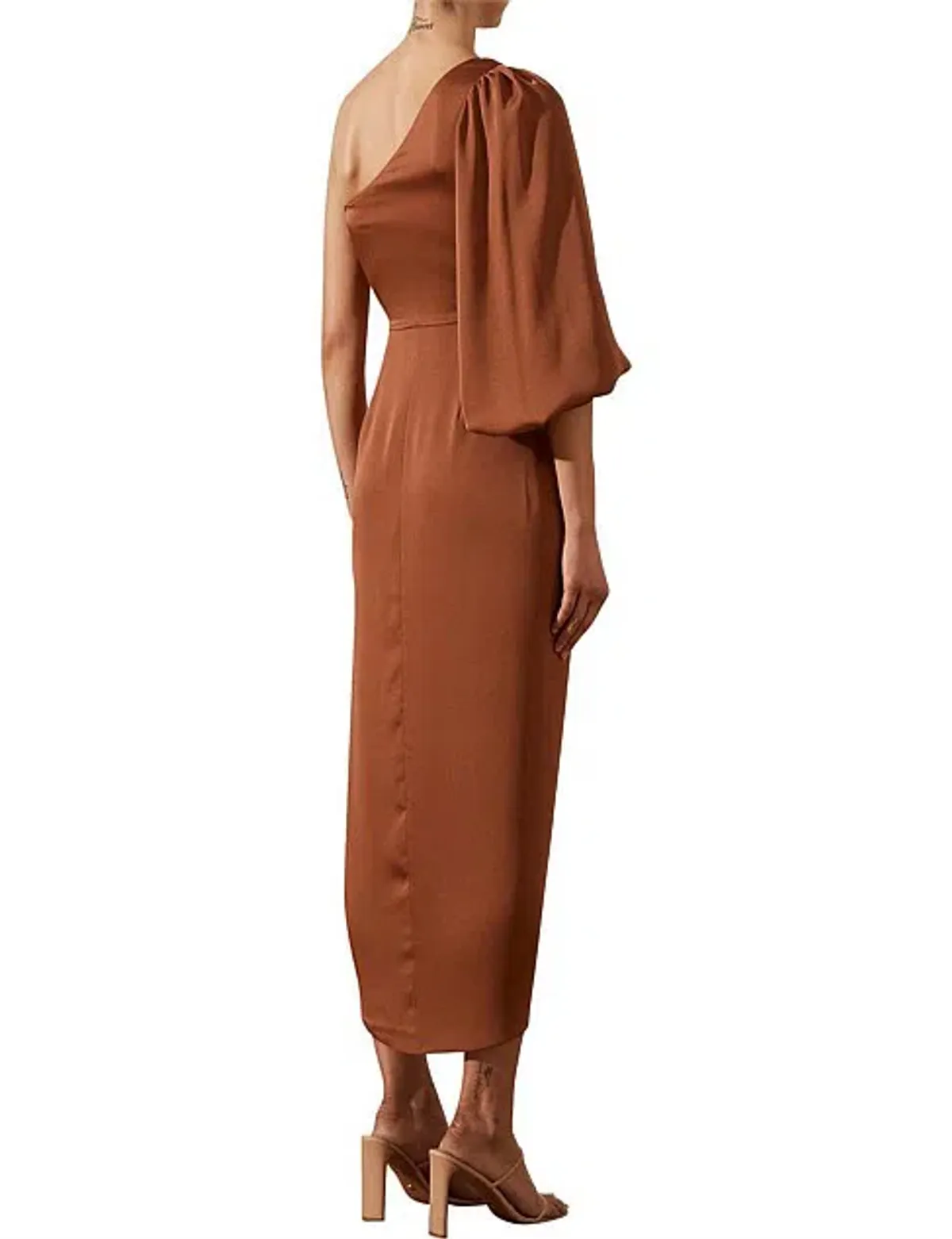 Shona Joy Luxe Tie Front One Shoulder Cocktail Dress Mocha Size 10 - Image 3