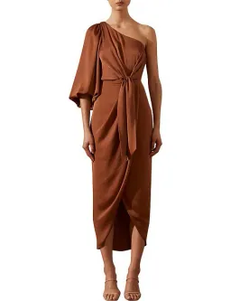 Shona Joy Luxe Tie Front One Shoulder Cocktail Dress Mocha Size 10 for rent on The Volte - image 1