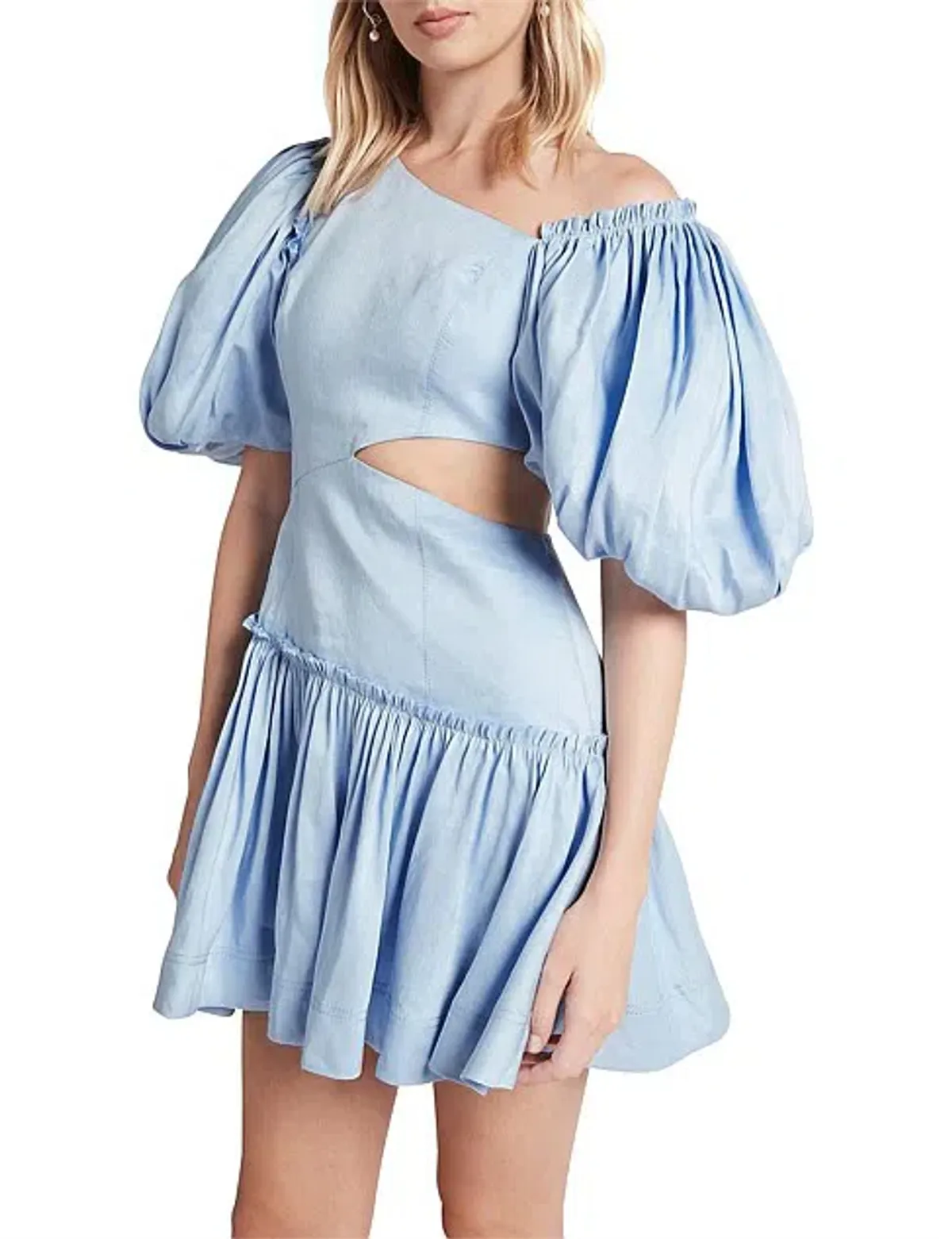 Aje Chateau Cut Out Mini Dress in Sky Blue Size 8 - Image 4