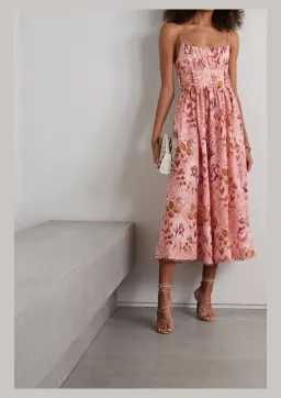 Zimmermann Rosa Floral Linen Midi Dress Pink Floral Size 16 for rent on The Volte - image 2