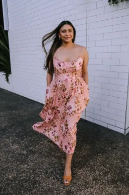 Zimmermann Rosa Floral Linen Midi Dress Pink Floral Size 16 for rent on The Volte - image 1