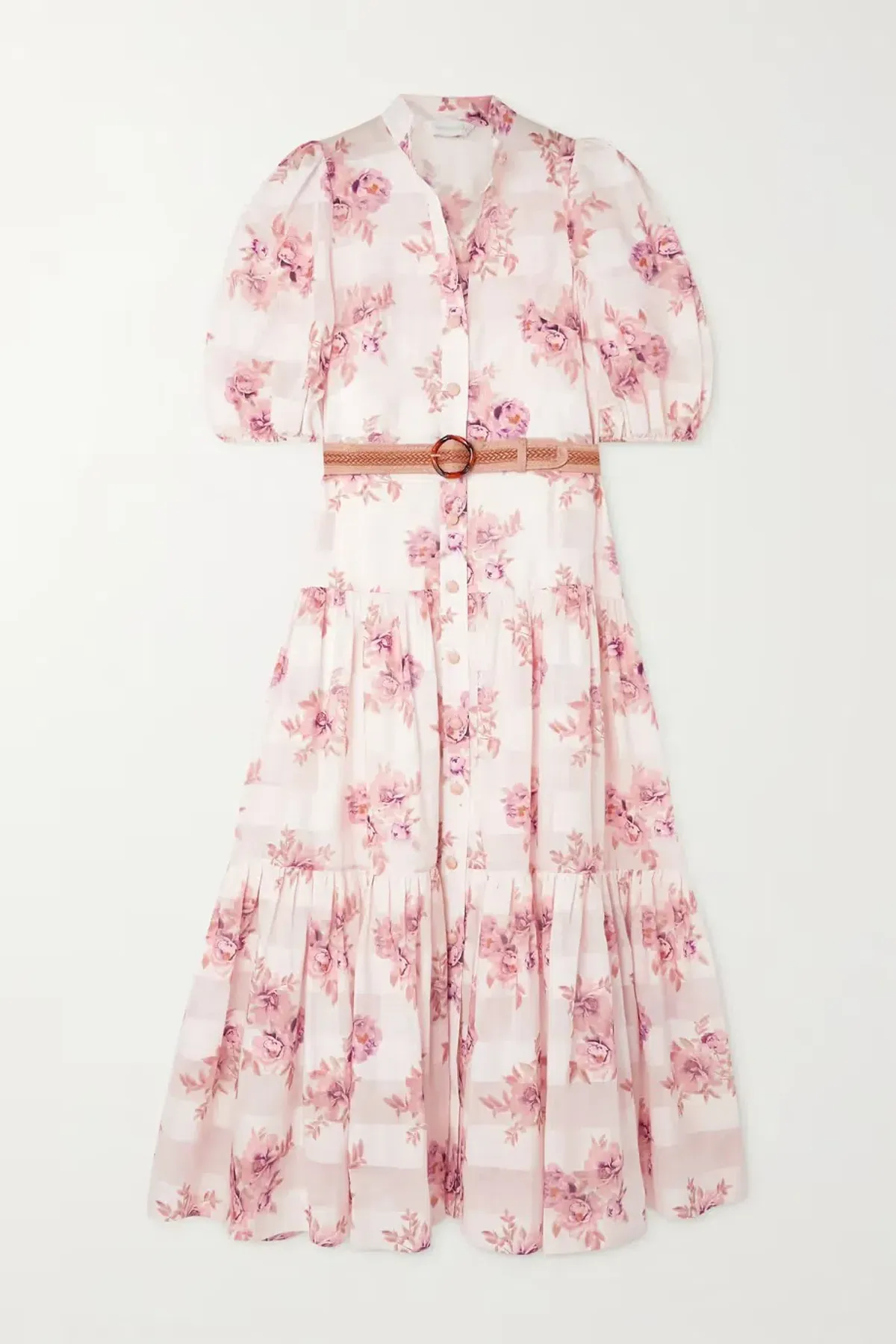 Zimmermann Rosa Belted Floral-Print Cotton and Silk-Blend Jacquard Midi Shirt Dress Size 16 - Image 4