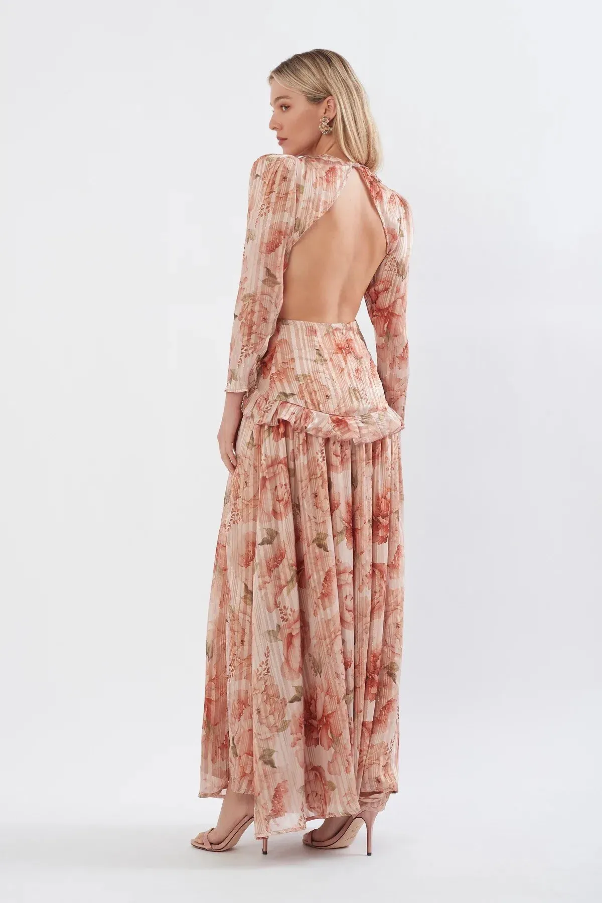 Sonya Moda Ruffle Cutout Maxi Spiced Peonies Print Size 10 - Image 3