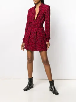 Saint Laurent Long Sleeve Leopard Mini Dress In Red & Black Size 8  for rent on The Volte - image 2